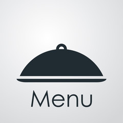 Icono plano Menu y bandeja con tapa sobre fondo degradado gris #1