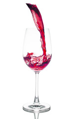 Red wine glass isolated white background