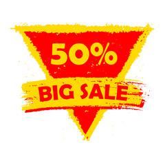 50 percentages big sale, yellow and red drawn triangle label, ve
