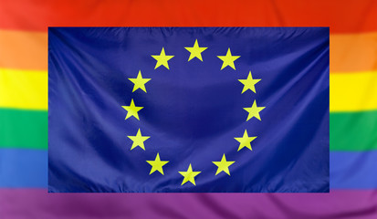 Flag of Europe and rainbow flag