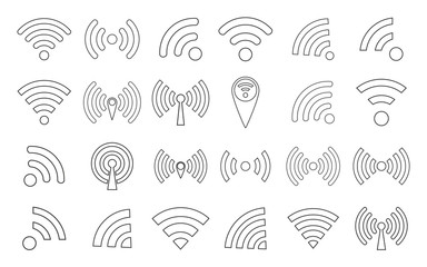 WI-FI icons set silhouettes outlines and wireless connection airwaves isolated on a white background, vector illustration for web design EPS10