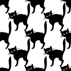 Seamless pattern with cats silhouettes. Original vector background for greeting cards, invitations, prints.