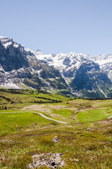Fototapeta na wymiar Grindelwald, Berner Oberland, Alpen, Schweizer Berge, Grosse Scheidegg, Schreckhorn, Schreckfeld, Wanderweg, Sommer, Schweiz