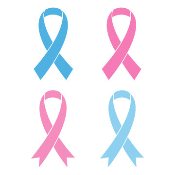 ribbons pink blue different shapes, aids awareness symbol, isolated on white background, stylish vector illustration EPS10