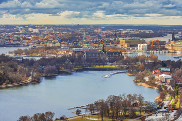 Stockholm, Sweden. Aerial view of the Old Town. Landscape Stockholm city panorama.