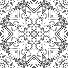 Hand-drawn mandala for coloring, square background, lace ornament pattern, monochrome contour mandala, EPS 8