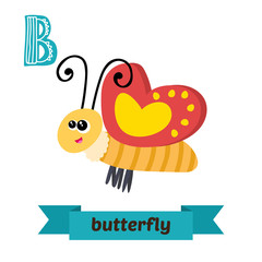 Butterfly. B letter. Cute children animal alphabet in vector. Fu