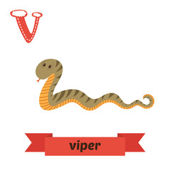 Fototapeta premium Viper. V letter. Cute children animal alphabet in vector. Funny