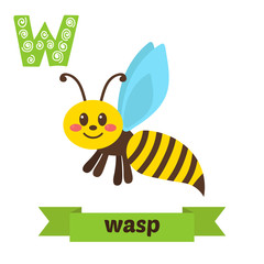 Wasp. W letter. Cute children animal alphabet in vector. Funny c