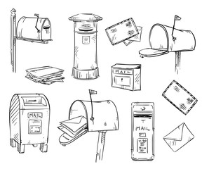 Mailboxes and letters, vector sketch - 115062295