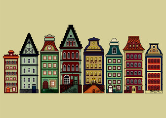Amsterdam houses 2.Set of 8 different old traditional Amsterdam houses.Vector illustration