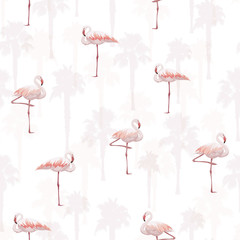 Obraz premium Tropical summer seamless pattern with flamingo birds