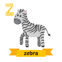 Fototapeta na wymiar Zebra. Z letter. Cute children animal alphabet in vector. Funny