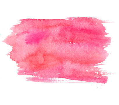 Pink watercolor stain isolated on white background. Artistic paint texture