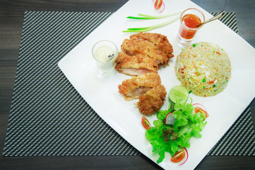 Fried rice with fried chicken