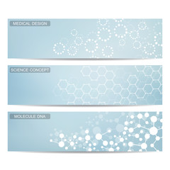 Fototapeta na wymiar Modern science banners. Molecule structure of DNA and neurons