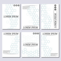 Vector brochure template, flyer, cover magazine in A4 size. Structure molecule of DNA and neurons. Abstract background