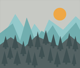 Mountains and forest natural landscape.  Vector illustration