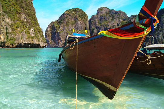 Traditional Thai boats near the beach. Thailand