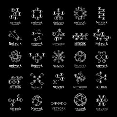 People Network Icons Set - Isolated On Black Background - Vector Illustration, Graphic Design. For Web, Websites
