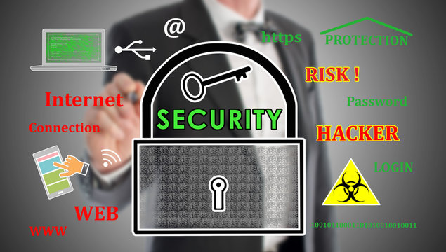 Concept of data security drawn by a businessman