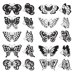 Set of black butterfly silhouettes, vector illustration.