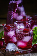 Raspberry fizzy drink, selective focus