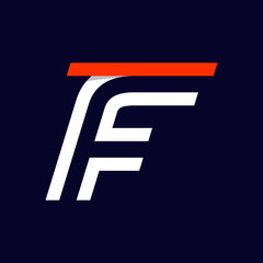 Fast speed two lines letter F logo on black.