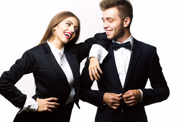 couple in jackets isolated on white