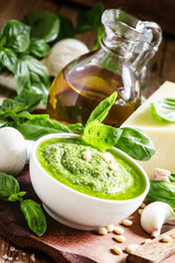 Pesto in bowl, selective focus
