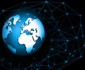 Best Internet Concept of global business. Globe, glowing lines on technological background. Electronics, Wi-Fi, rays, symbols Internet, television, mobile and satellite communicationsblue blur