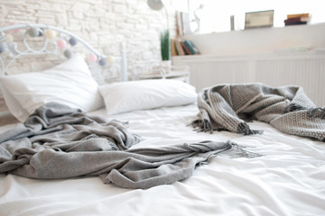 Bed Mess Awakening Bedroom Lovers Morning Unmade Hotel Insomnia Concept