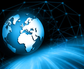 Best Internet Concept of global business. Globe, glowing lines on technological background. Electronics, Wi-Fi, rays, symbols Internet, television, mobile and satellite communicationsblue blur