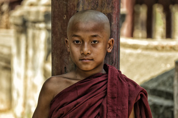 Novice boy Buddhist monk in  Burma
