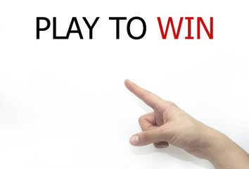 Hand writing play to win with blue marker on transparent wipe board