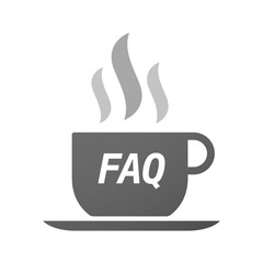 Coffee mug icon with    the text FAQ
