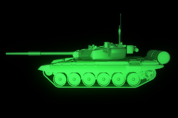 3D Tank Hologram Wireframe in Motion. Nice 3D Rendering
