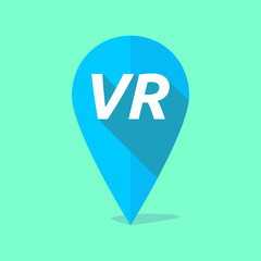 Long shadow map mark icon with    the virtual reality acronym VR