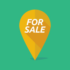 Long shadow map mark icon with    the text FOR SALE