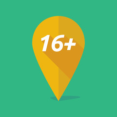 Long shadow map mark icon with    the text 16+