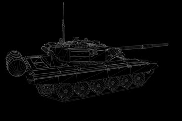 3D Tank Hologram Wireframe in Motion. Nice 3D Rendering
