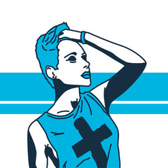 Stylish punk girl. Art fashion. Comics design.