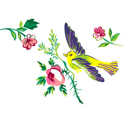 Bird flying isolated white branch flower rose greeting card celebrate gift illustration pigeon invitation message design element doodles