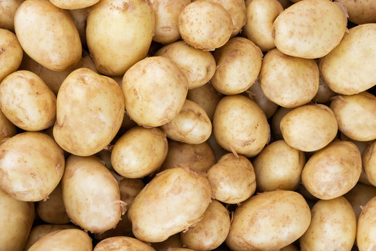 Raw baby potatoes. Close up, Top view, High resolution product.