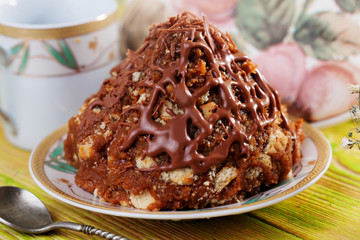 anthill cake with cookie crumbs and condensed milk mountain