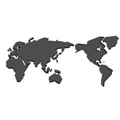 World Map with shadows. Word map american style. Simple picture of word map on white background. Vector illustration.