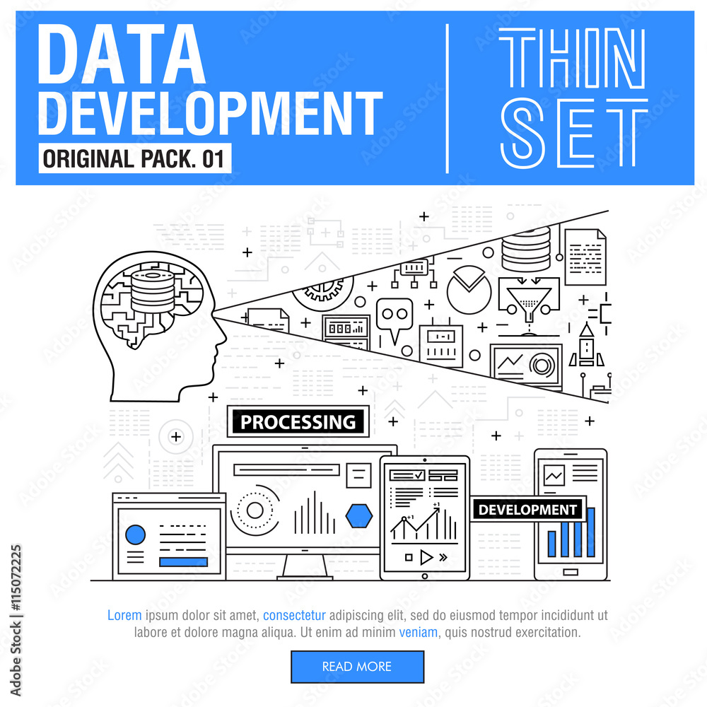 Poster new modern thin line icons set development data analysis