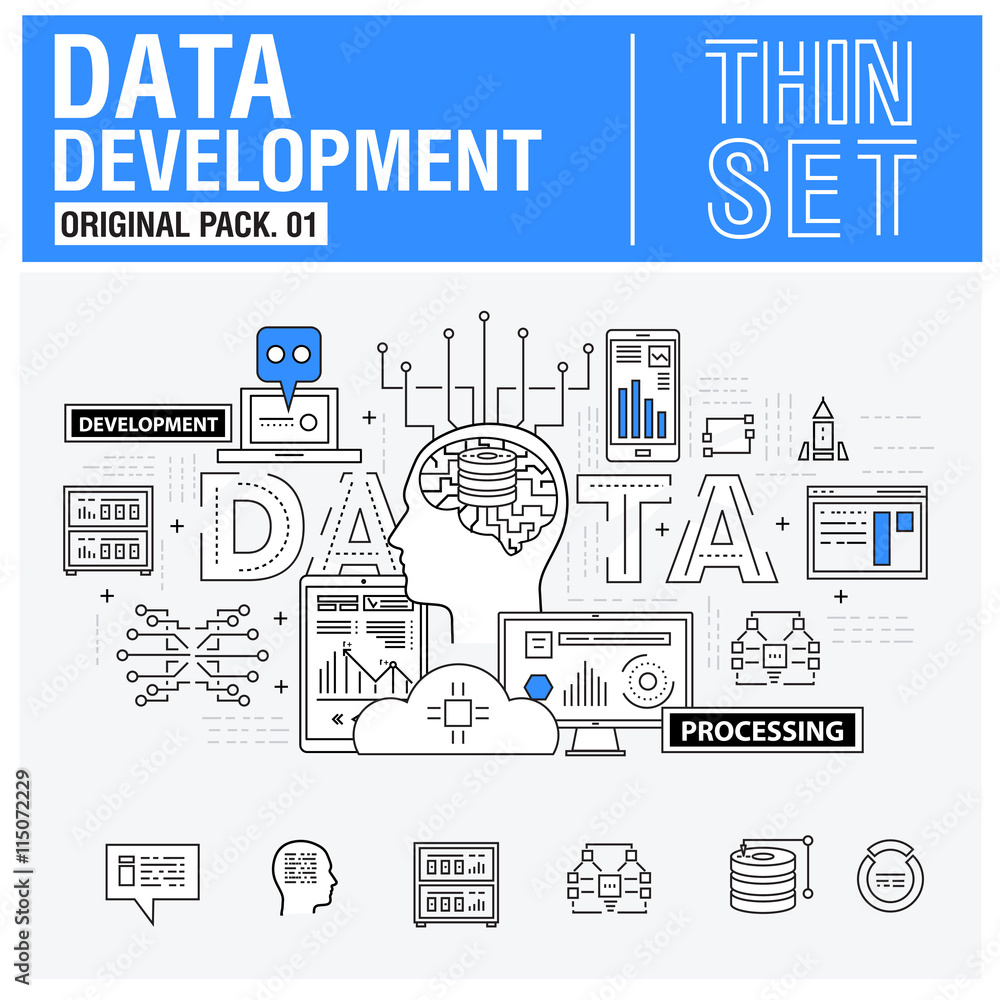 Poster new modern thin line icons set development data analysis