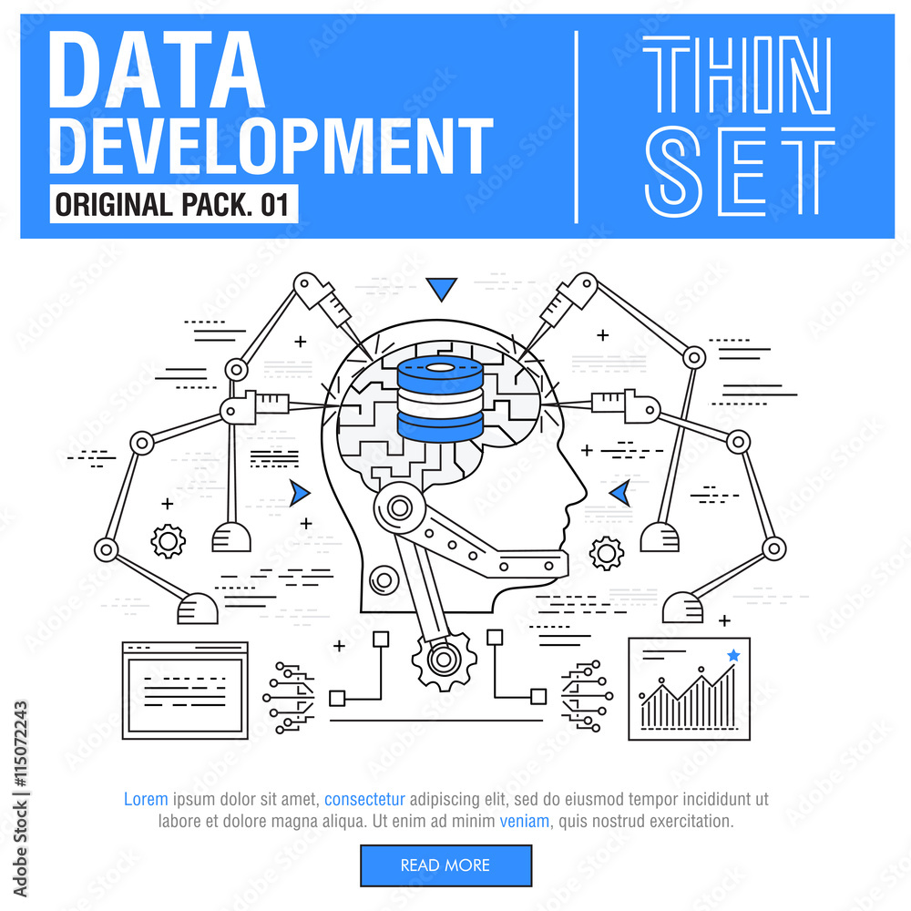 Poster new modern thin line icons set development data analysis