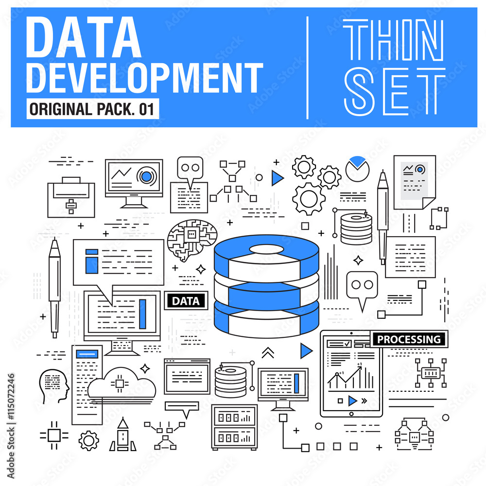 Aufkleber new modern thin line icons set development data analysis